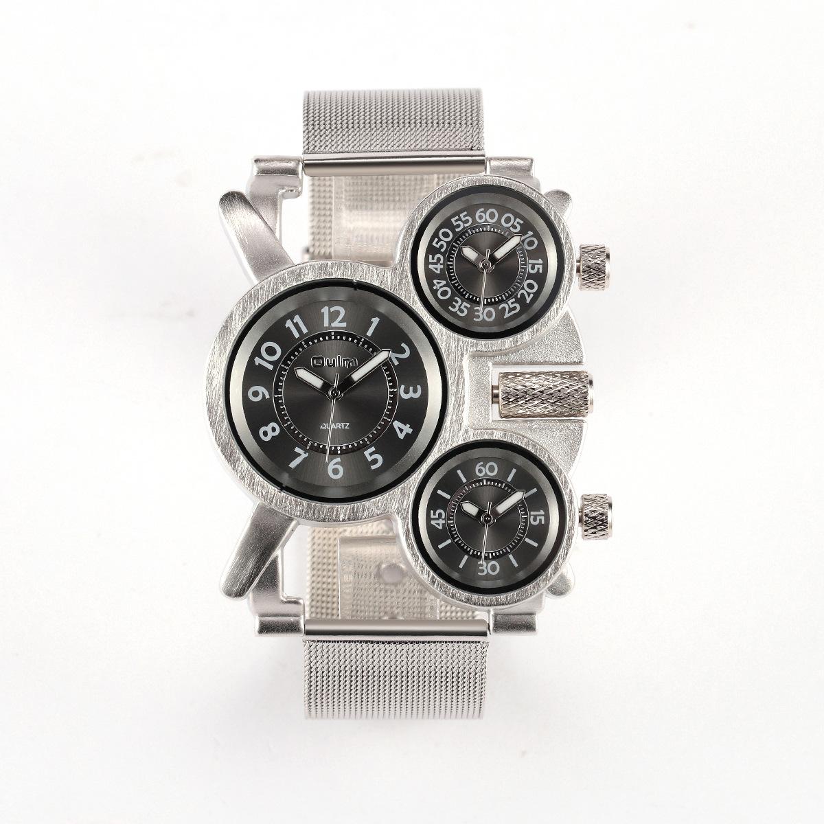 OULM Мужские часы Кварцевые часы Стальной сетчатый ремешок Модные мужские часы с большим циферблатом чёрный