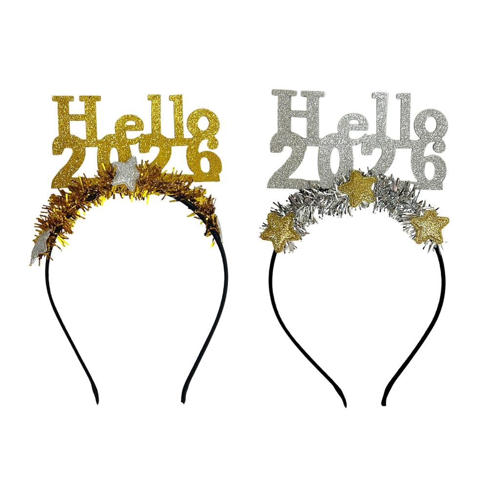 Sparkling New Year Headband Hello 2026 Glitters Hairhoop For Holiday Celebration Parties Carnivals Costume Accessories