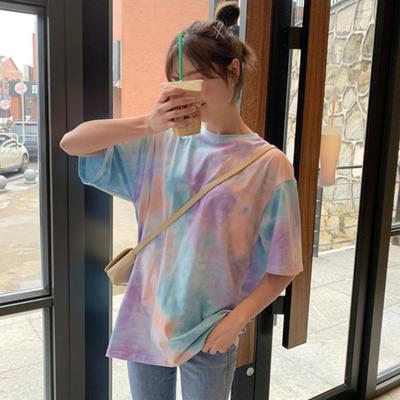 2025 Summer Fashion Women T-Shirts Korean Tie Dye Printing Graphic T Shirt Femme Harajuku Casual Loose Shirt Y2k Top Clothes T Shirt Female Streetwear