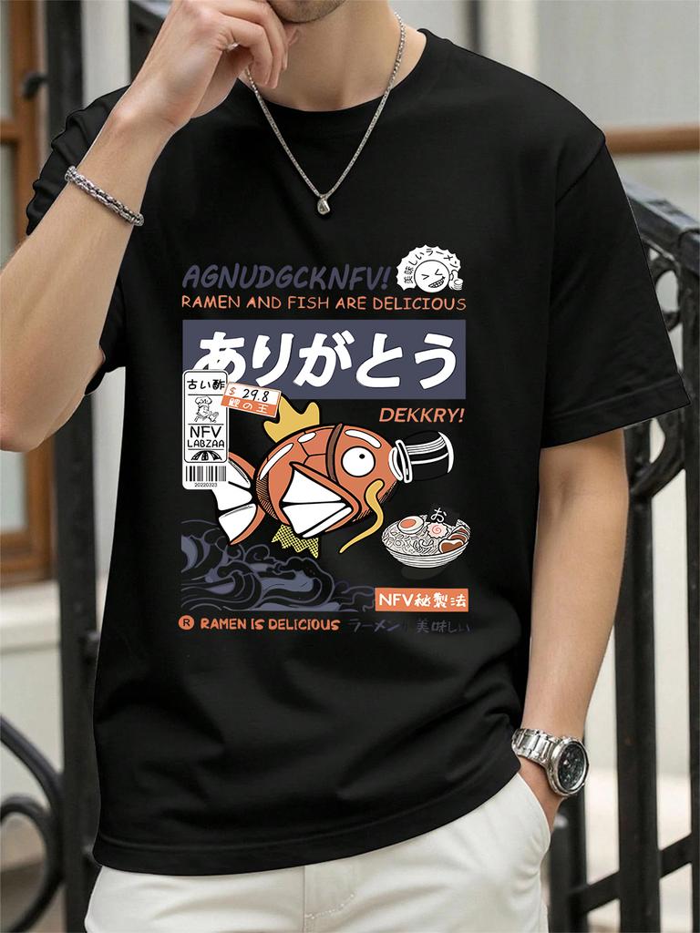 Harajuku Fish Eating Noodles Printing TShirts Womens Summer Cotton Tops ONeck Soft Loose Short Sleeve T Shirts Casual Clothes