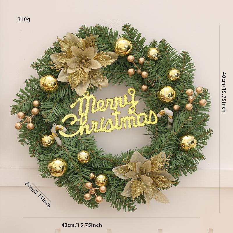 Christmas Wreath 35/40cm Pre-made Door Hanger, Festive Holiday Decoration for Home Entrance Xmas Decor
