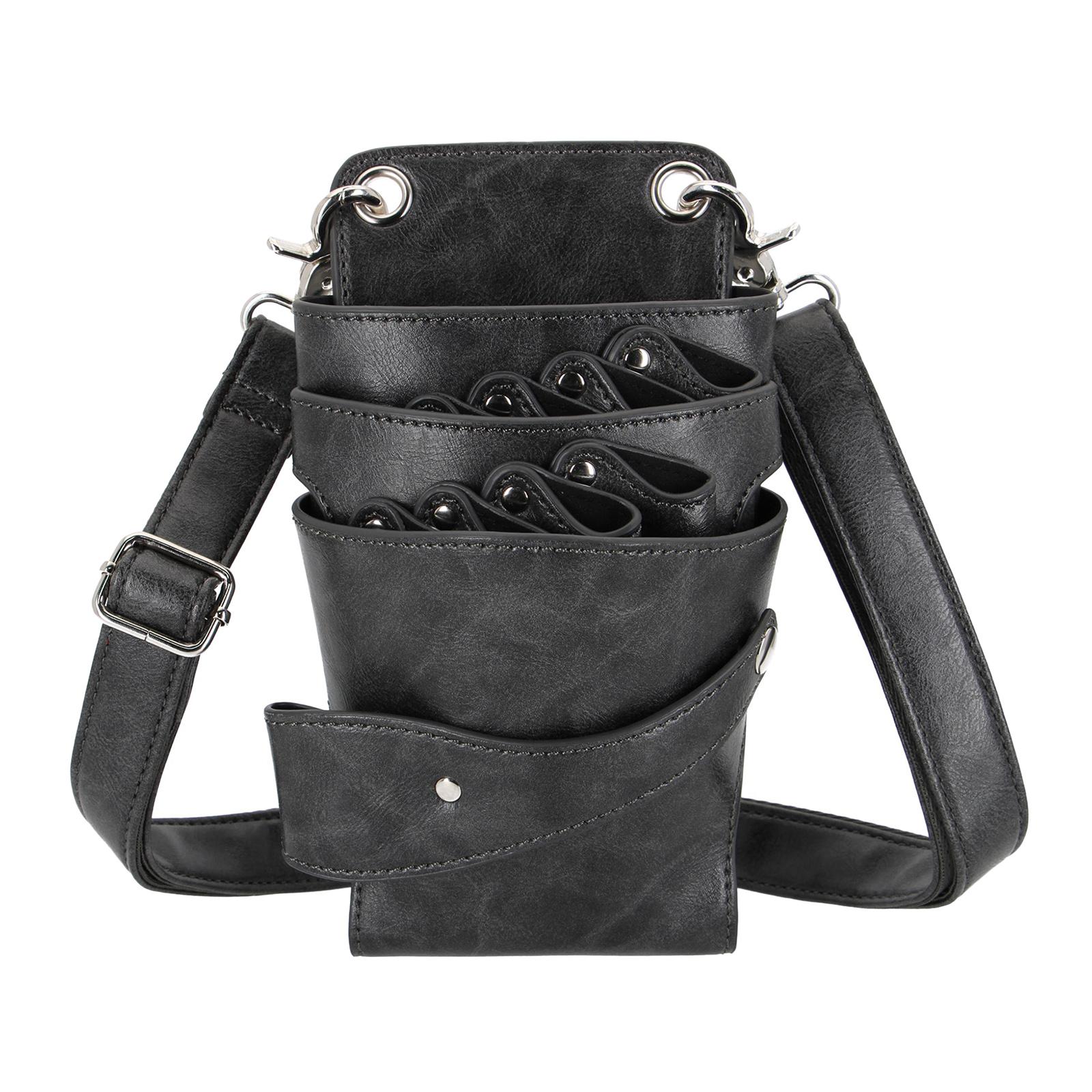 

Hairdresng Scissor Pouch PU Leather Removable Hook Belt Salon Dark Grey
