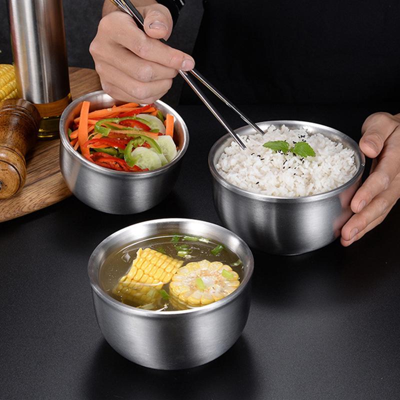 Dubbelväggiga Värmeisolerade Skålar Rostfritt Stål Soppa Ris Sallad Frukter   Instant Nudelskål Köksbordsservis Flera storlekar