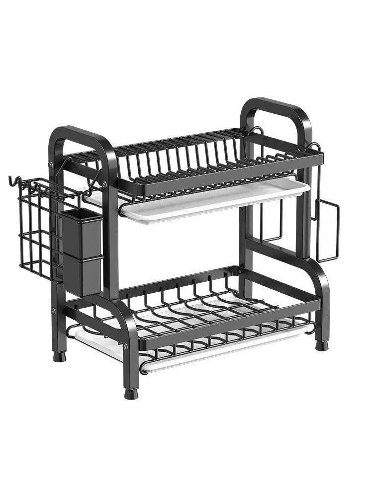 Dish Drying Rack 2-Tier Compact Kitchen Dish Rack Drainboard Set Large Rust-Proof Dish Drainer with Utensil Holder