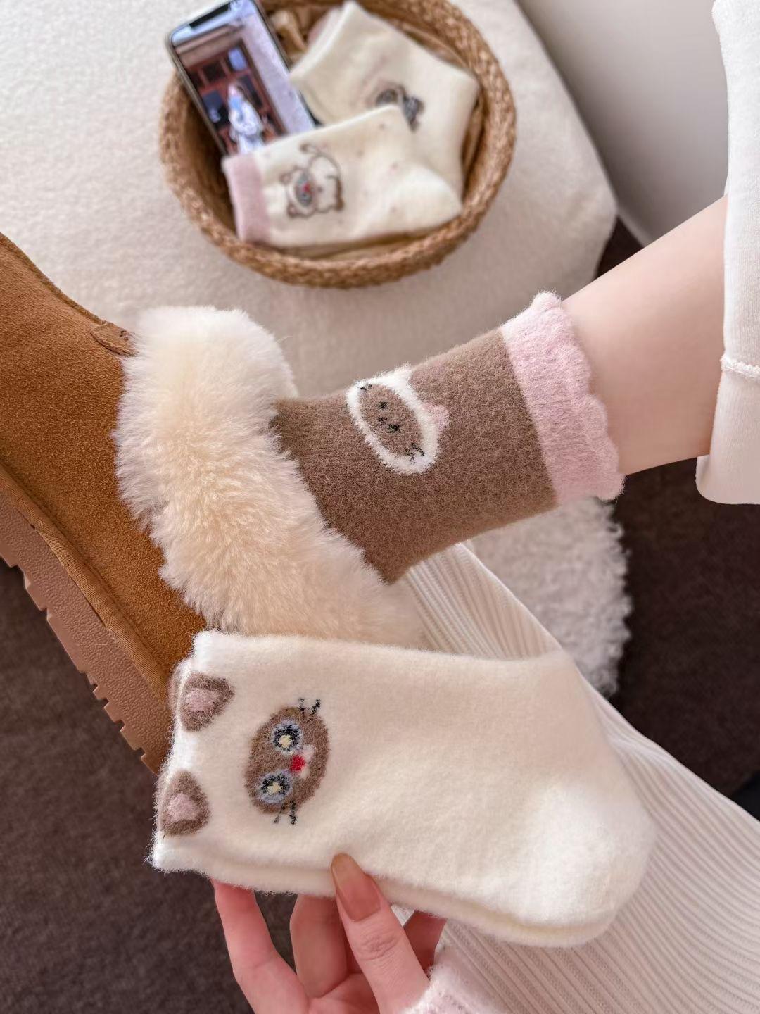 

Socks Siamese Cat Powder Sleep Socks Color Stacking Socks Cute Australian Velvet Warm Girl Australian Velvet Versatile Coffee Thickened A pair of