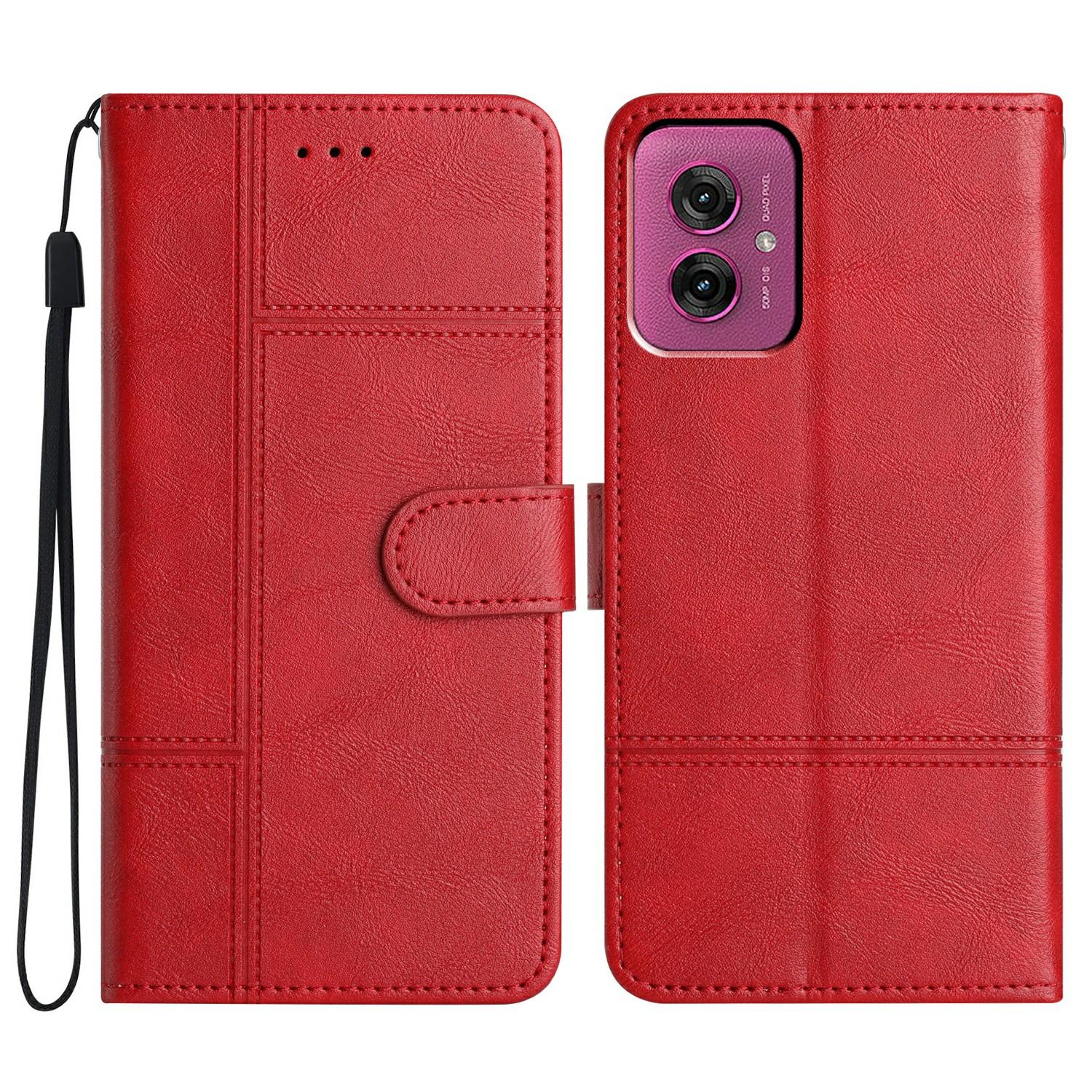 

For Motorola Moto G55 5G Case Line Imprinted PU Leather Wallet Phone Cover Red