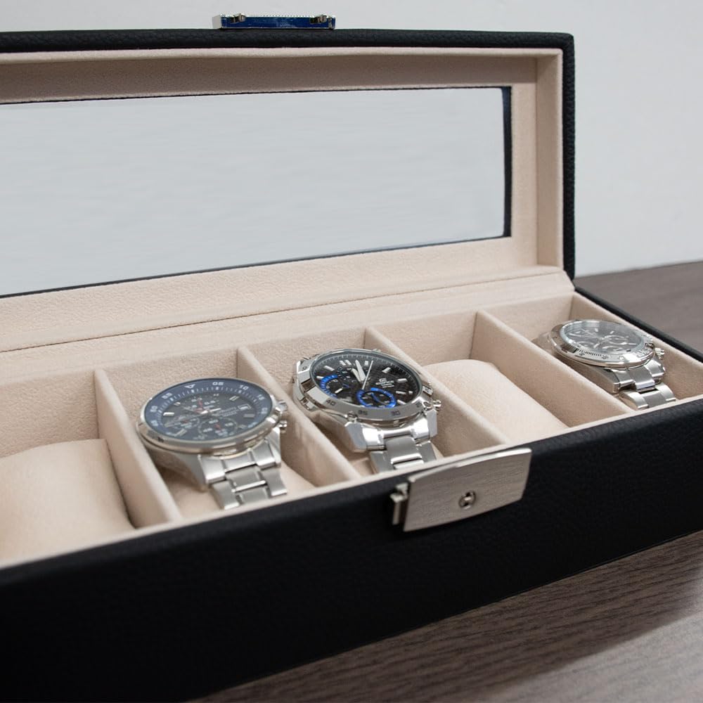 A-ITEM Watch Storage Case (Cowhide Leather) - Holds 5 Watches - Luxury Watch Case, Genuine Leather, Storage, Keeps Watches, Collection Case, Father's