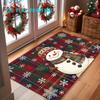 1pc, 2D Flat Printing, Christmas Plaid Snowman Snowflake Entrance Door Mat, Christmas Holiday Doorway Mat, Colorful Non-slip, Machine Washable Mat, Su