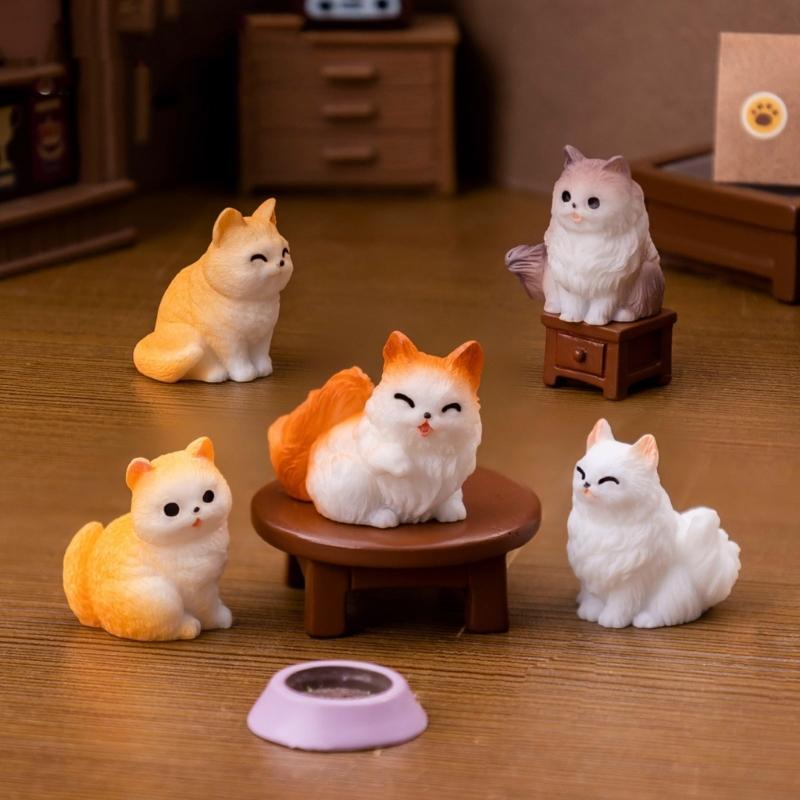 12PCS Simulation Resin Cats Model Figurine Safe Desktop Ornament Accessories For Creative Garden Landscape Display