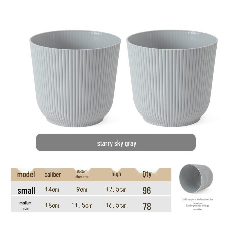 Nordic Thickened Lazy Desktop Vertical Stripe Round Pot: Phalaenopsis & Tiger Pothos Plastic Hydroponic Anti-Ceramic Flower Pot