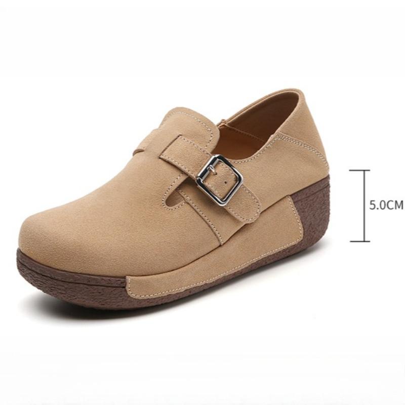 Women Leather Loafers Retro Walking Shoes Non-slip Platform Wedges Ladies 5cm High Comfortable Casual Shoes
