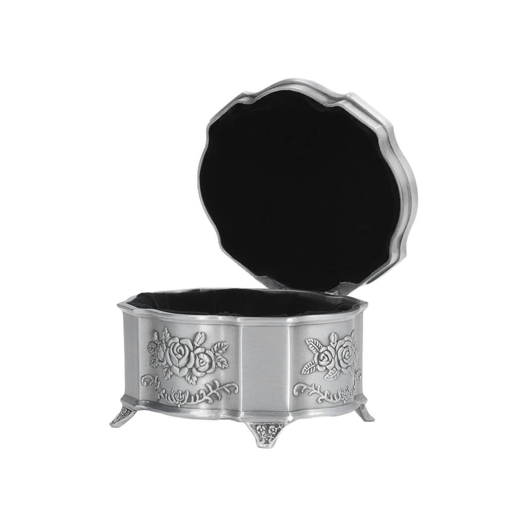Vintage Jewelry Box Zinc Alloy Soft Lining Embossed Design Surface Polishing Sturdy Durable Trinket Box