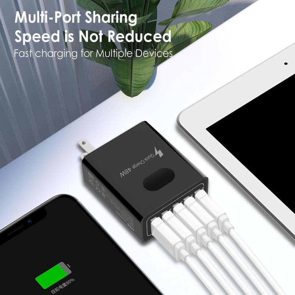 48W Multi-Port USB Mobile Charger with QC3.0 - EU/US/UK Fast Charging Adapter