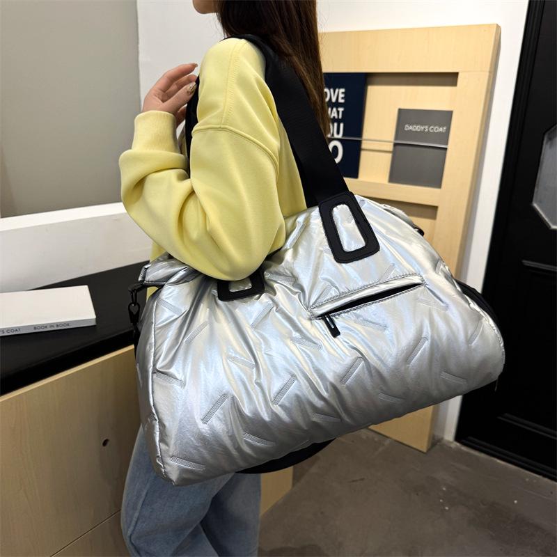 Women's Winter Pearlescent Travel and Fitness Bag - Large Capacity Handbag for Short Trips