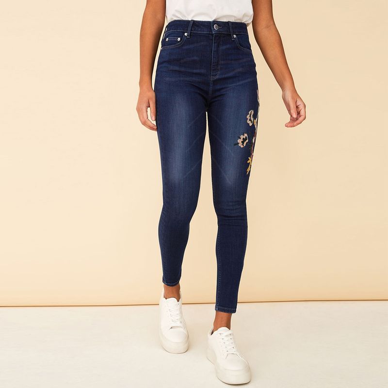 

1 Piece, 50% off for 2 Pieces, Export USA High Waist Thin Summer Embroidered Super Slimming Dark Color Skinny Jeans Denim Ankle-Length Pencil Denim C product ROSE dark blue Embroidered UK10