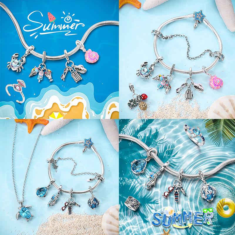 Summer Charms Copper Luminous Ocean Series Pendants Crab Whale Charms Beads Fit Original Bracelet Fine Diy Jewelry