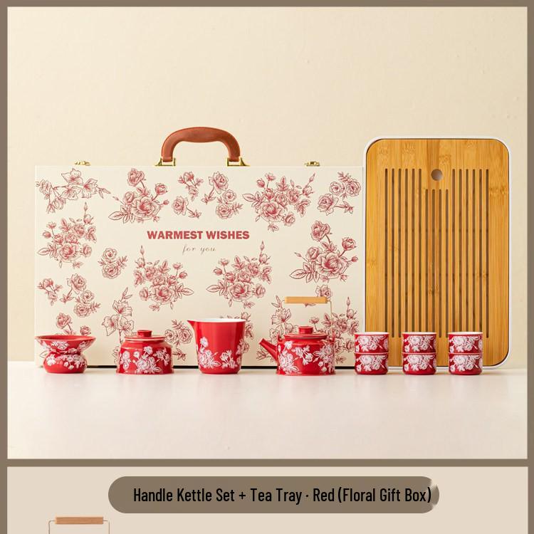 Chinese Engagement Bride's Tea Set: Teapot, Teacups, Tray - Newlywed Gongfu Gift Box