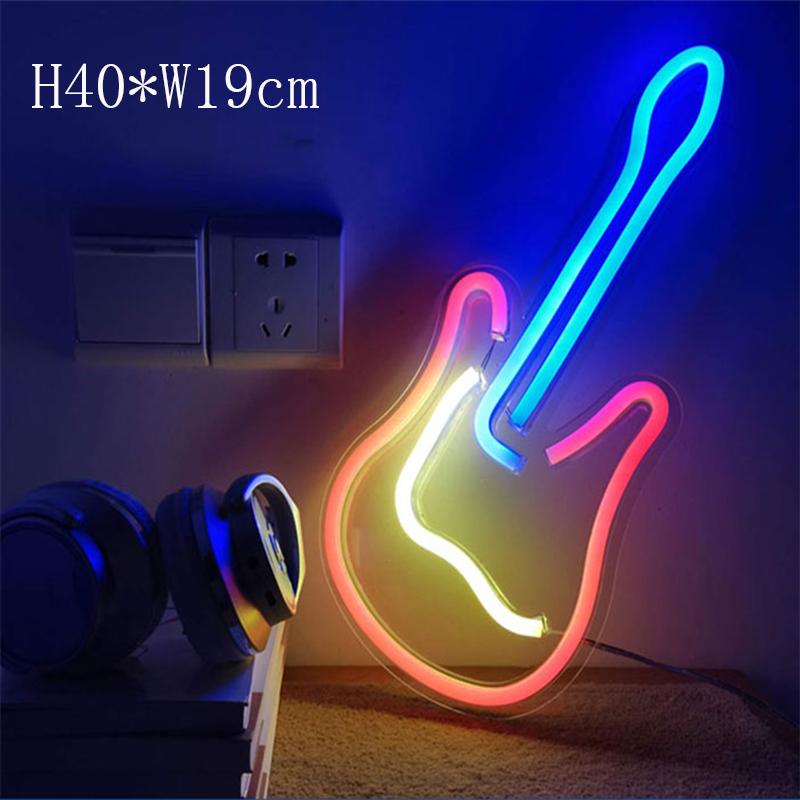 Guitar Light LED Light 3D Neon Sign Decor Light Art Neon Sign for Home Decoration House Rock Bar Pub Hotel Beach Party Usb Lamp
