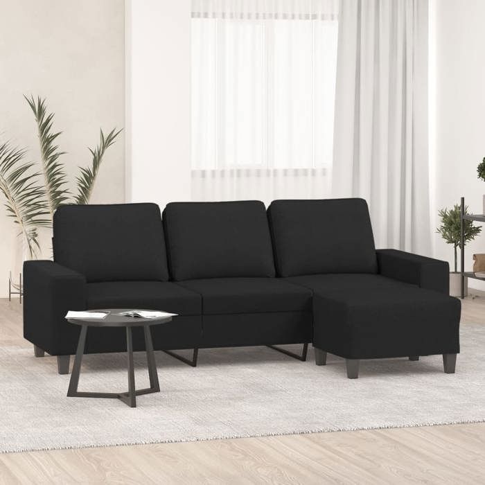 VidaXL Canapé à 3 places avec repose-pieds Noir 180 cm Tissu, canapé, canapé avec repose-pieds, canapé trois places, canapé 3201155