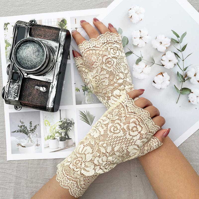 38Styles Hollow Lace Flower Fishnet Fingerless Gloves Elegant Sun Protection Women Mesh Dance Wedding Mitten Hand Decoration