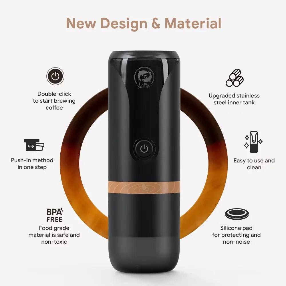 Neue tragbare Nespresso Kaffeemaschine Espresso Wiederaufladbare Kaffeemaschine Outdoor Reise Eingebaute Batterie Extraktion Pulver & Kapsu