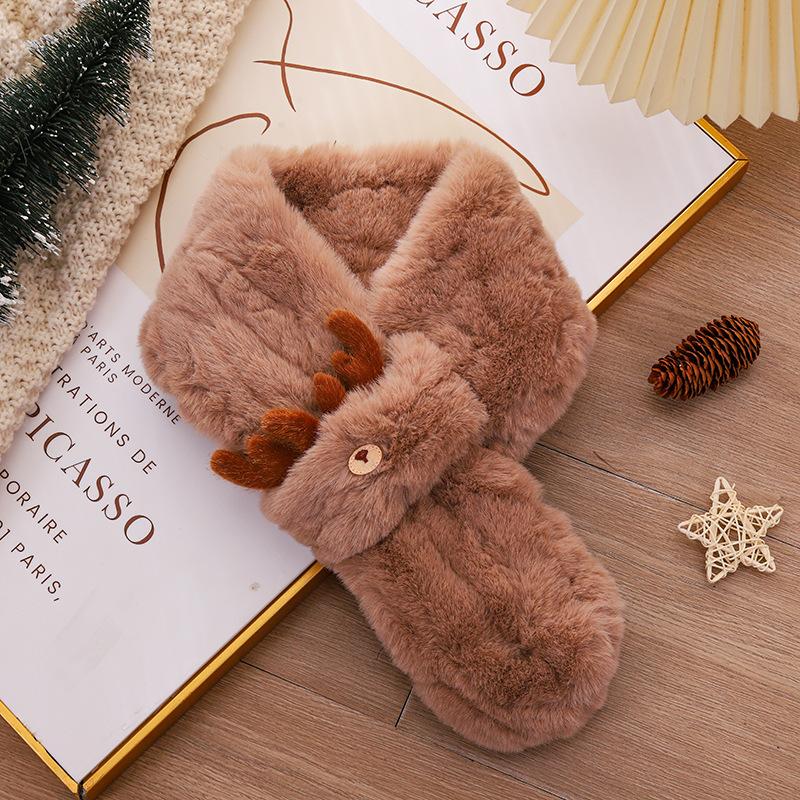 Christmas Atmosphere Red Elk Horn Plush Scarf Thickened Scarf Female Winter Versatile Student Warm