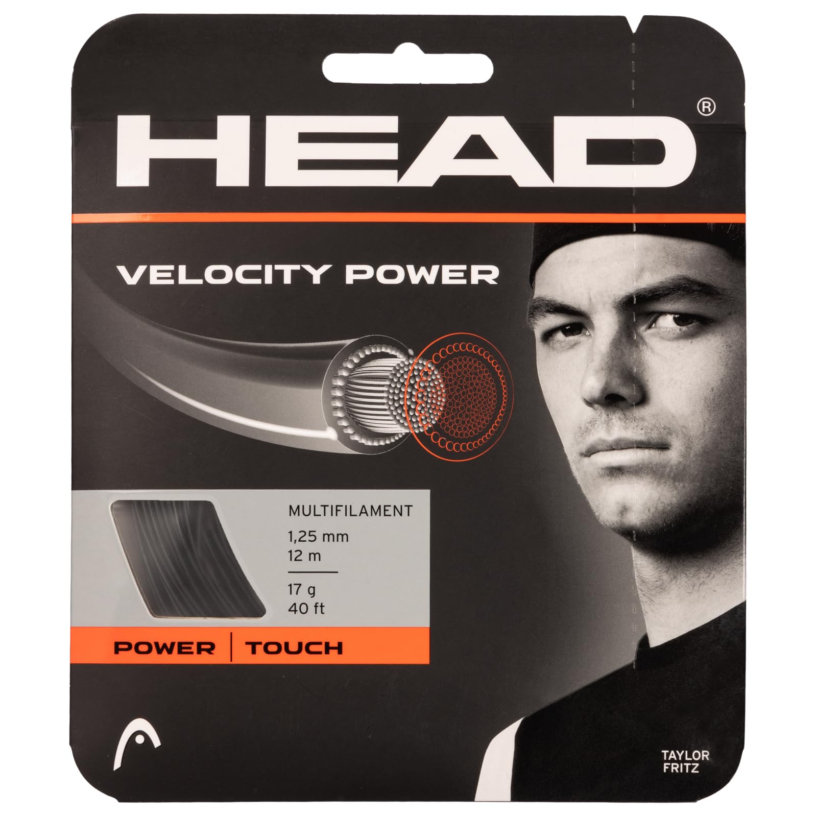 HEAD Velocity Multi Power Струна для тенниса одиночная 281613, Струна, 125 мм, Черная,