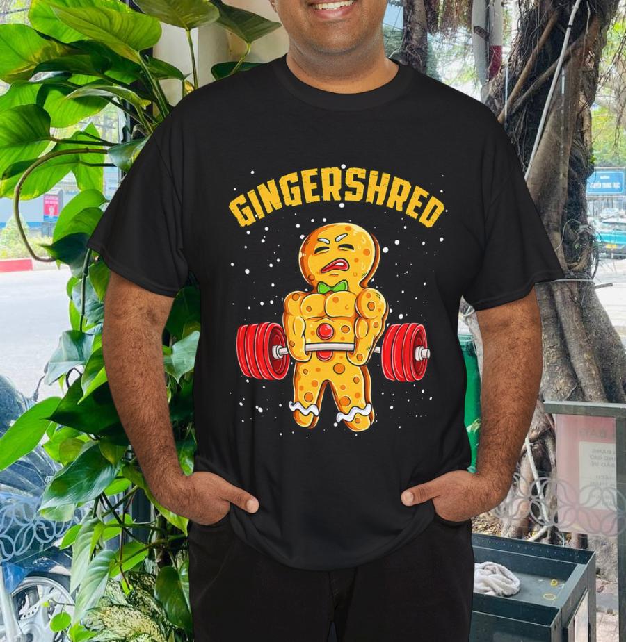 Gingershred Funny Gingerbread Man Gym Bodybuilding Christmas T-Shirt