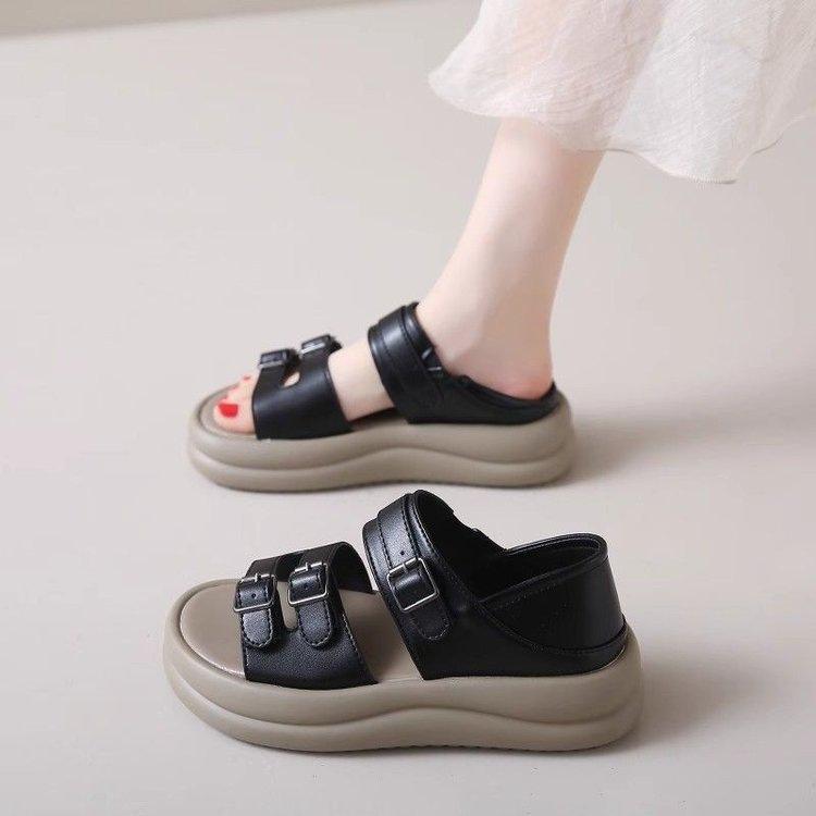 French Two-wear Roman Sandals Women's Summer 2025 New Fashion Velcro Thick-soled Heightening Soft-soled Skirt Beach Shoes