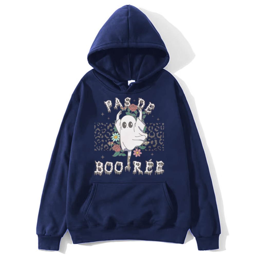 Pas De Boo-rée Leopard Ghost Halloween Hoodie Unisex Trendy Streetwear Hooded Sweatshirt Long Sleeve Casual Autumn Pullover