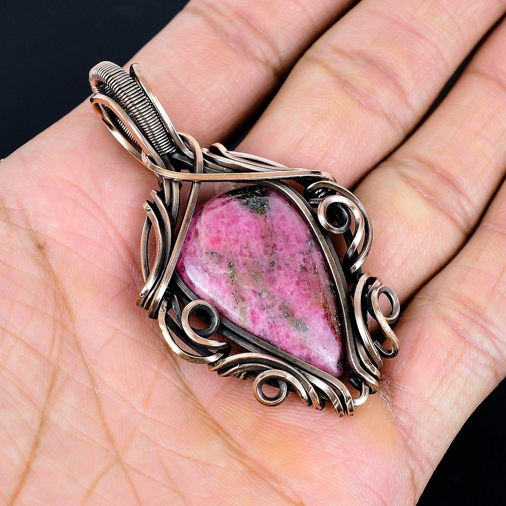 Rhodonite Jewelry, 999 Copper Wire Wrapped Pendant Handmade Gemstone Jewelry, Gifts For Wife Brand New Pendant