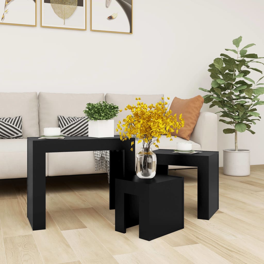  Coffee Tables That Slide Under Each Other, 3 Pcs., Black