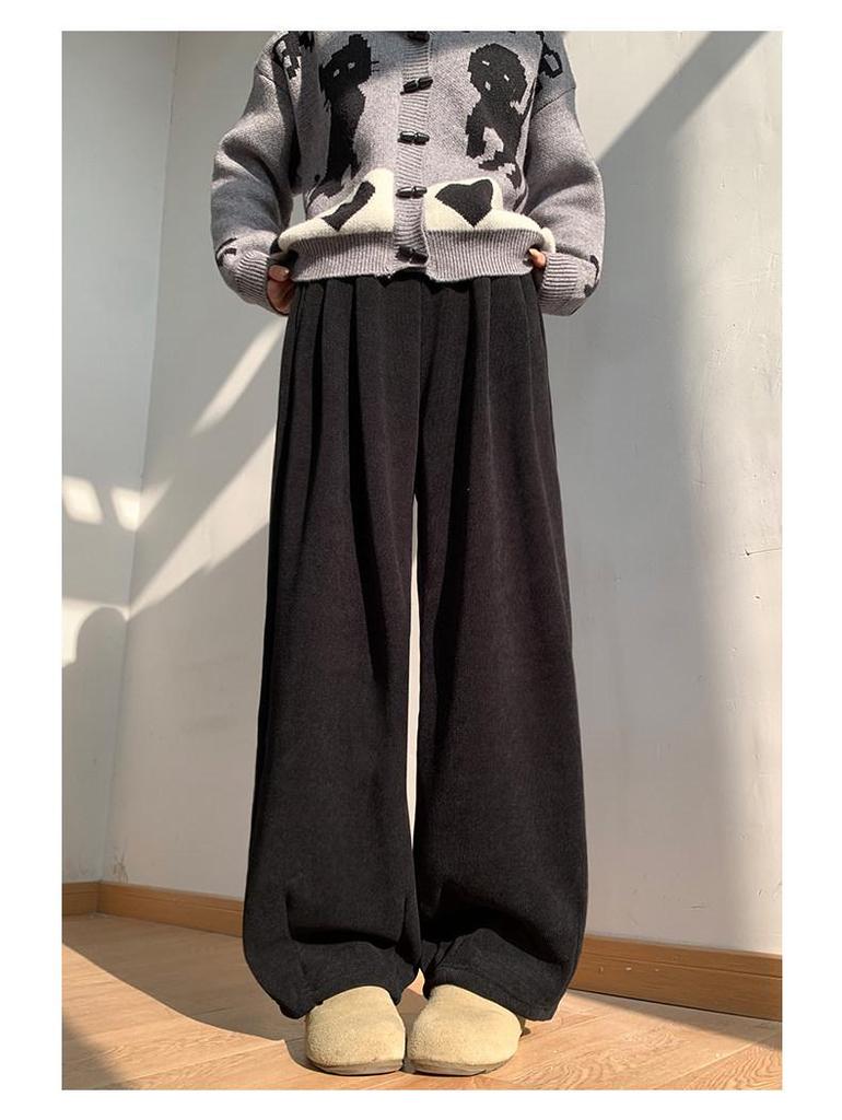 Coffee-Colored Chenille Wide-Leg High-Waisted Pants for Women - Autumn/Winter 2026 Plus Velvet Petite Loose Casual Sweatpants