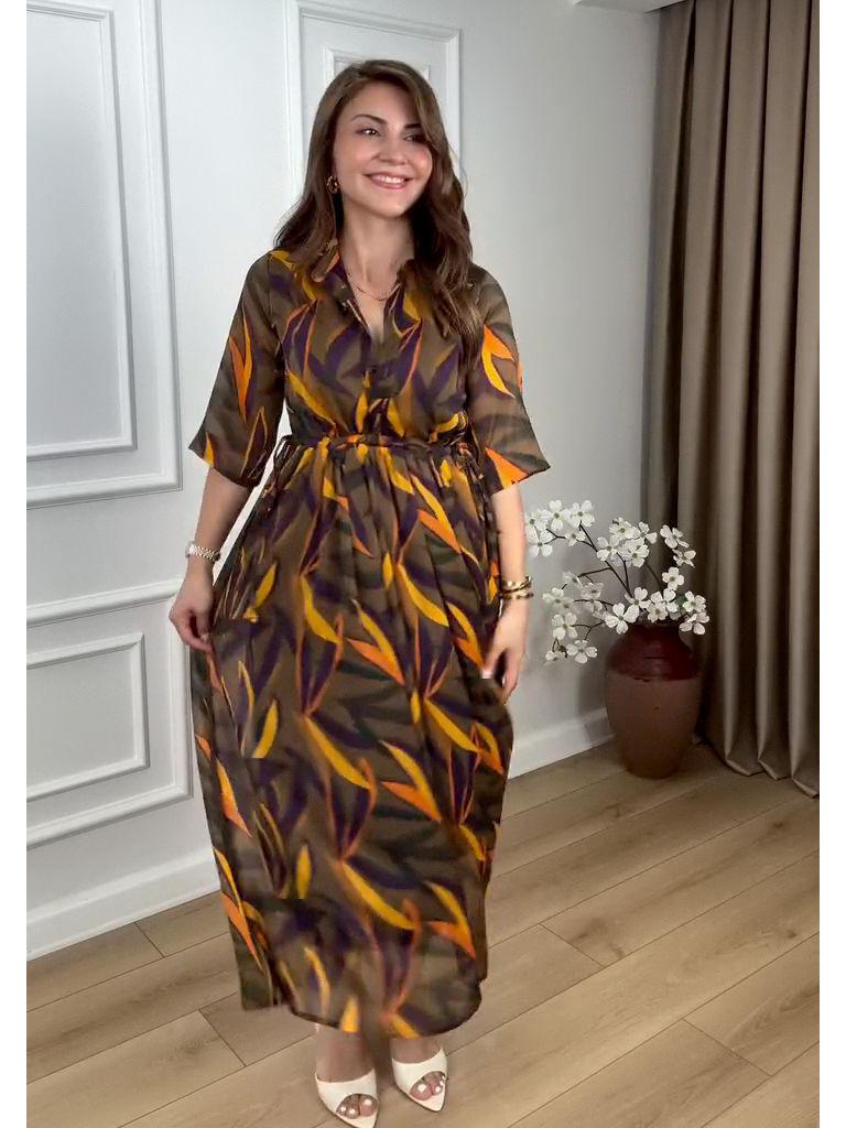 

2025 Summer Women s V-Neck Printed Dress with Waist-cinching Design XXL цветочный