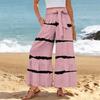 Women's Wide-Leg Casual Pants, Stretch, High Waist, Ruffled Hem, Wide Legs, Belted, And Pockets
