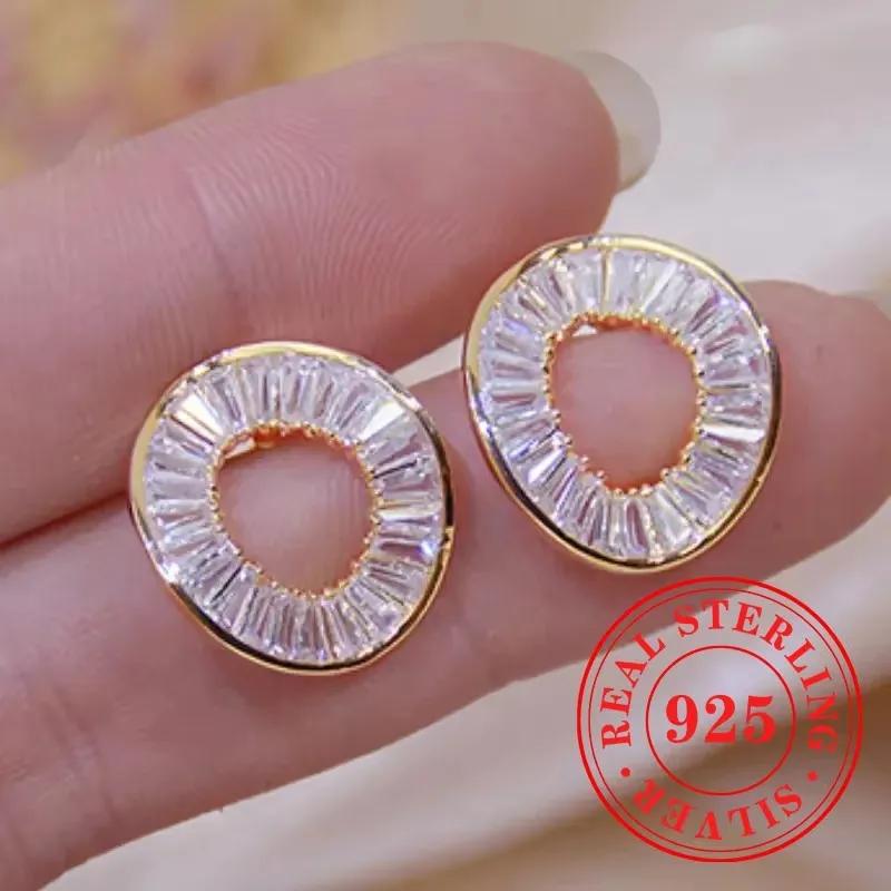 Gorgeous Stud Earrings  Sterling Silver Dazzling Exquisite Flower Design Accessory Luxury Trendy Bridal Jewelry Gifts