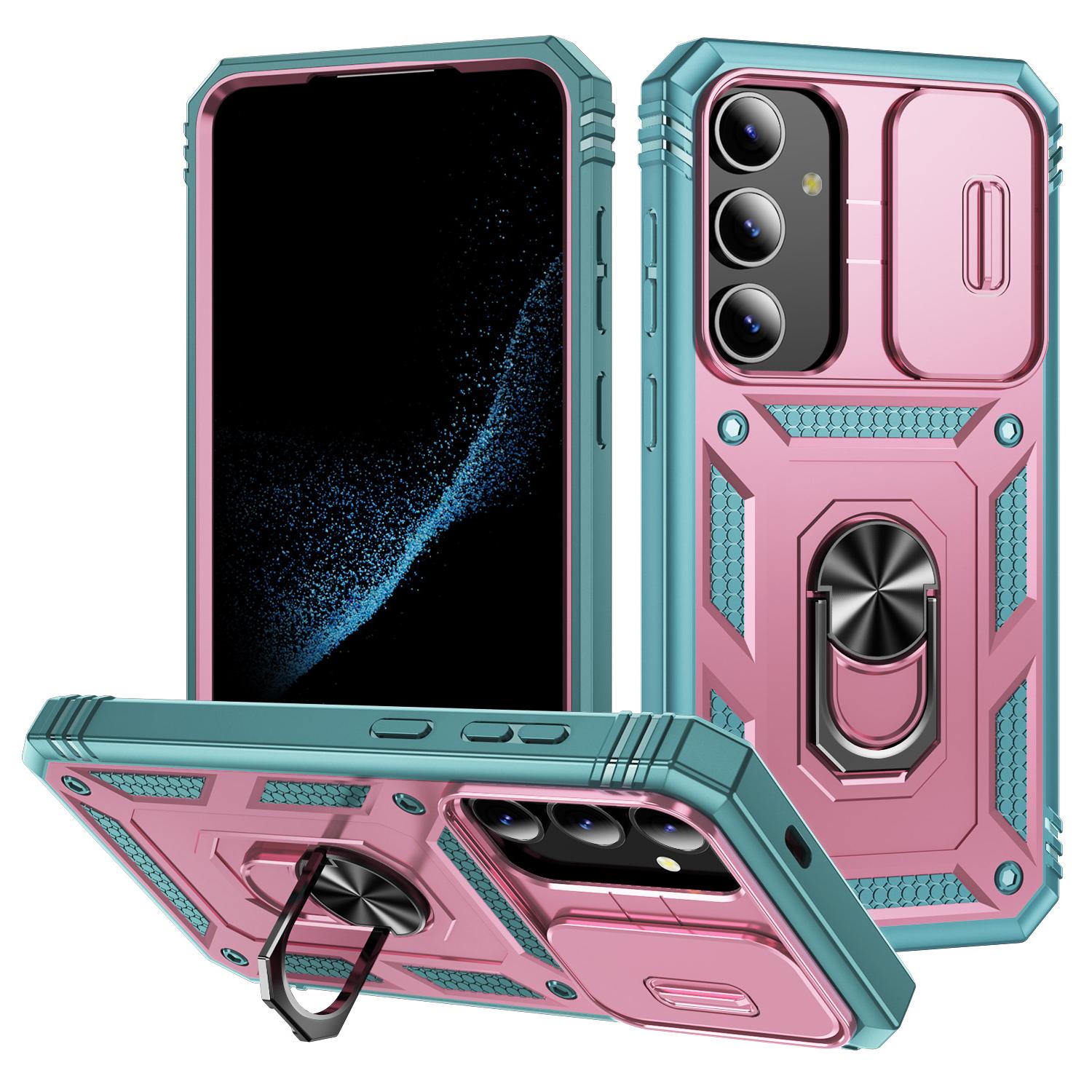 

For Samsung Galaxy S25+ Case TPU+PC Slide Camshield Kickstand Phone Cover Pink/Green