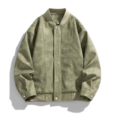Giacca da uomo tendenza primavera PU da uomo retrò colletto baseball abbigliamento casual da uomo giacca di pelle tinta unita giacca ampia