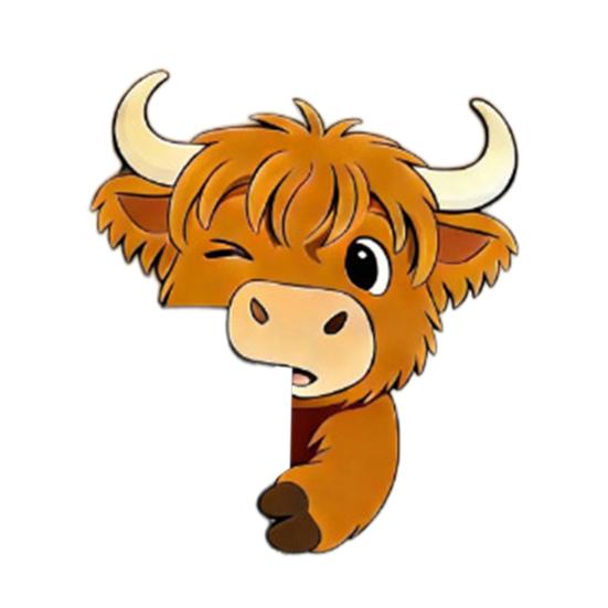 Cute Highland Cow Door Topper Small Wooden Door Frame Corner Sign Cartoon Cattle Computer Monitor Decor for Living Room Bedroom Office