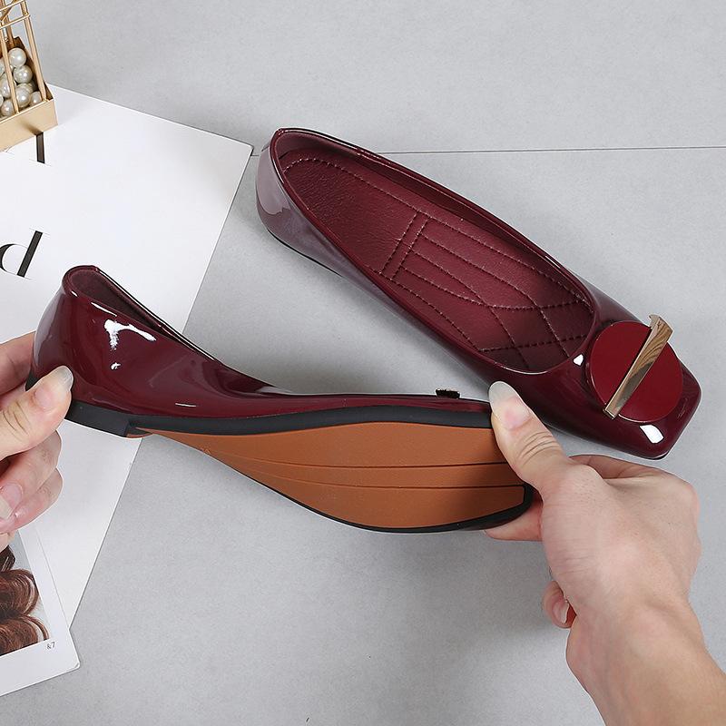 Damen-Flats aus Kunstleder mit quadratischer Zehenpartie, bequeme Slip-On-Ballerinas für Damen, lässige Loafer, elegante Schuhe für Abend, Party, Hochzeit