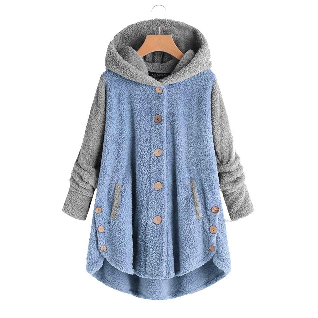 Damen Knopfleiste Plüschtop Colorblock Langarmjacke