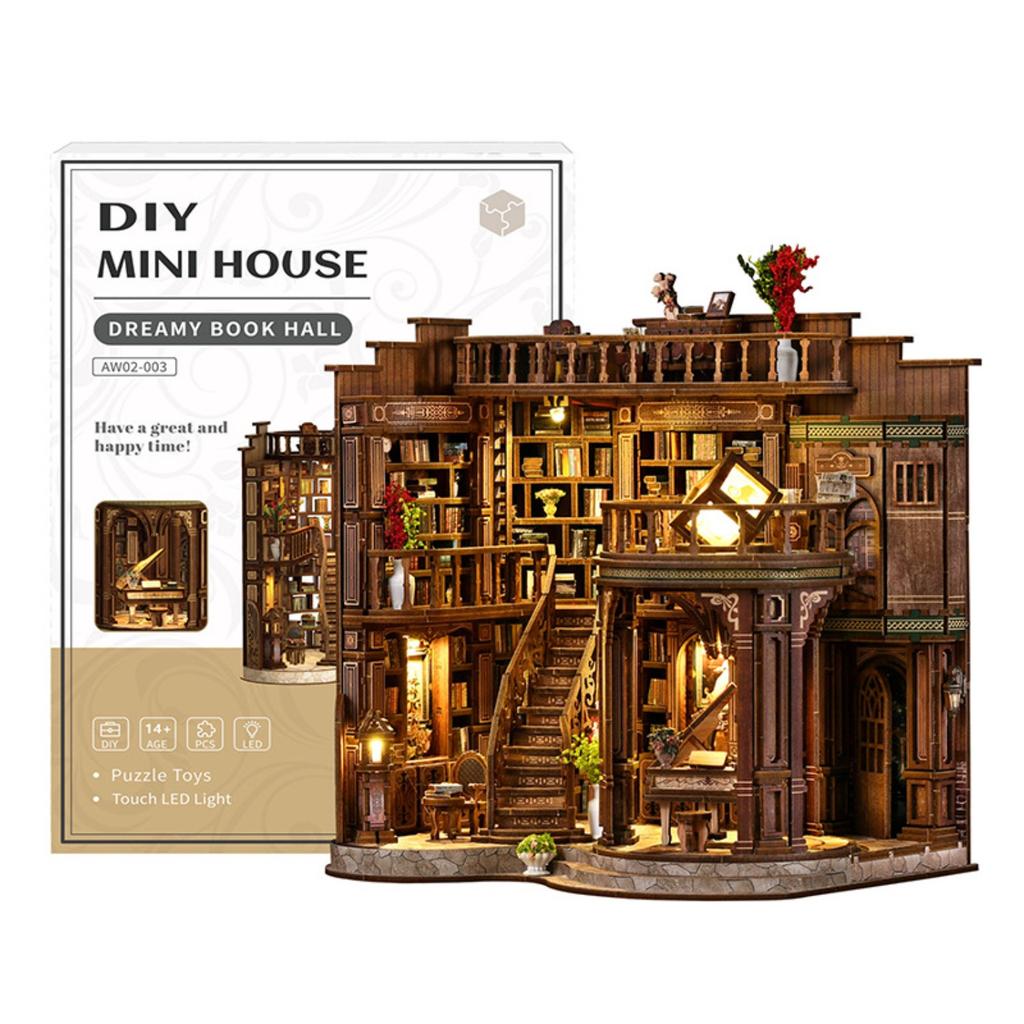 Qimeng Book Hall DIY Hut Retro European Architectural Model Hand-assembled Miniature House Creative Toy Gift