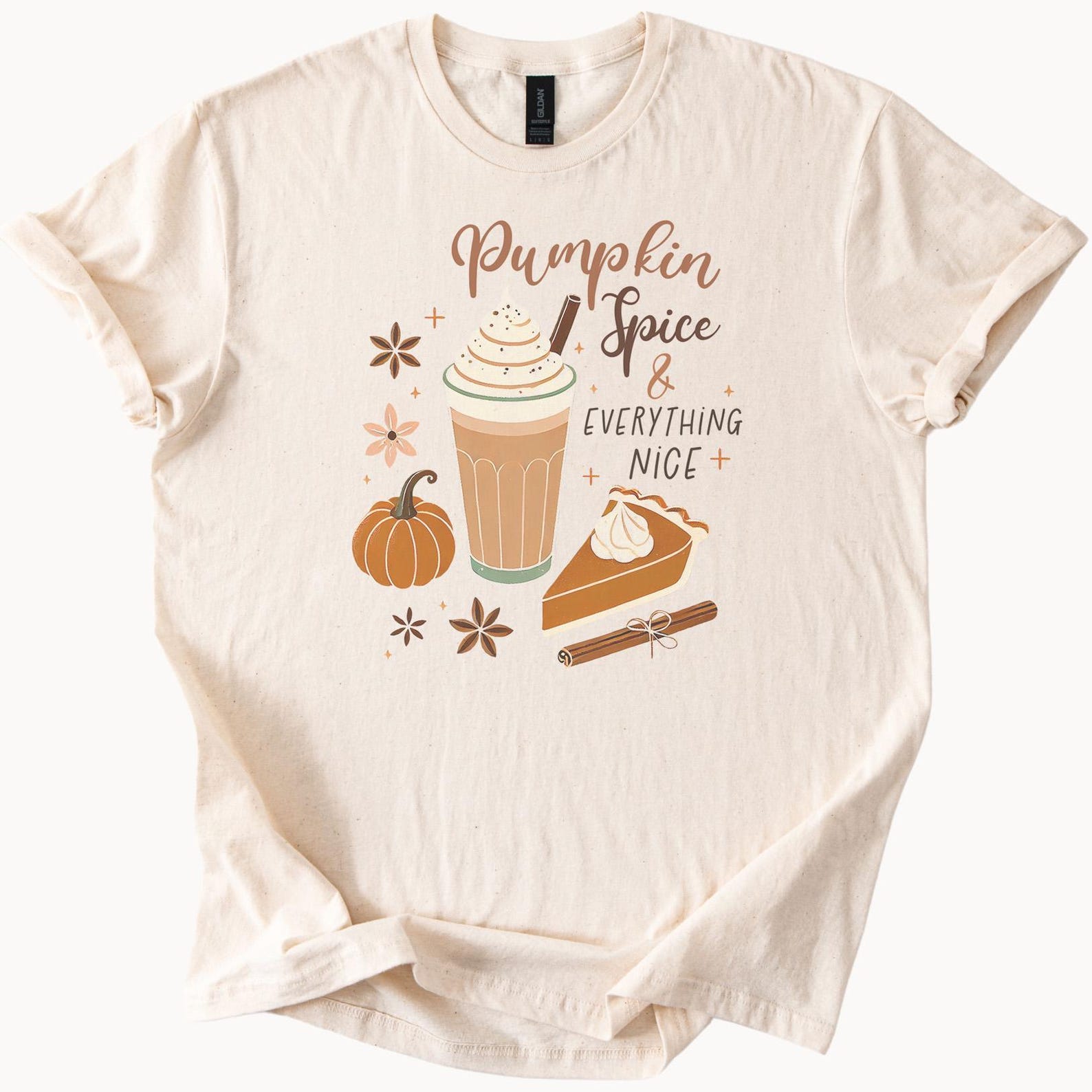 Pumpkin Spice Everything Nice Graphic Tee Fall Coffee Shirt with Pumpkin Pie and Cinnamon Stick Autumn Aesthetic T Shirt 140