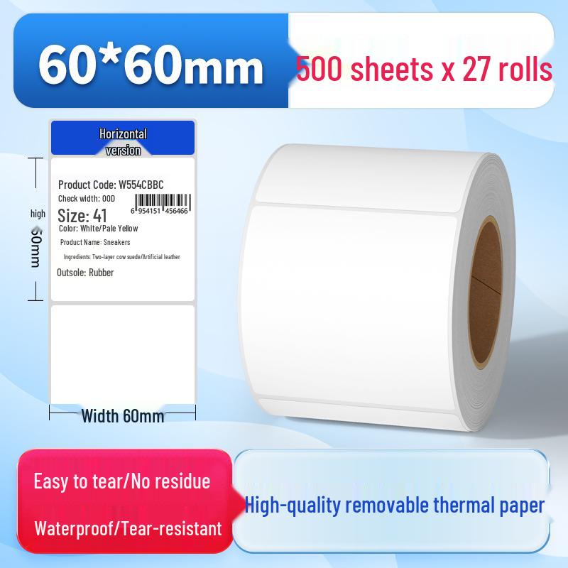 Waterproof Synthetic Thermal Label Paper 60x40 - Freezer Safe, Self-Adhesive, Durable