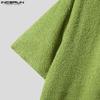 INCERUN Men's Fashion Button Up Furry Shirts Solid Short Sleeve Fleece Tops