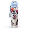 1PC Flower Crown Husky Dog Print 750ml Color Plastic Sports Water Bottle Leakproof Flip Straw Lid Suitable for Sports Office Home Use