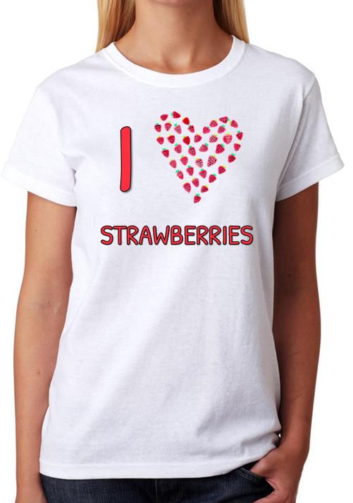 I Love Strawberries T-Shirt Ladies Top L