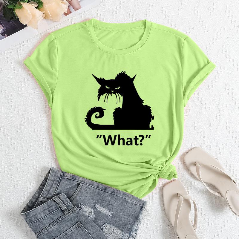 Summer Women's Cat Print Round Neck Loose Casual Pure Cotton Short Sleeved T-shirts Women's