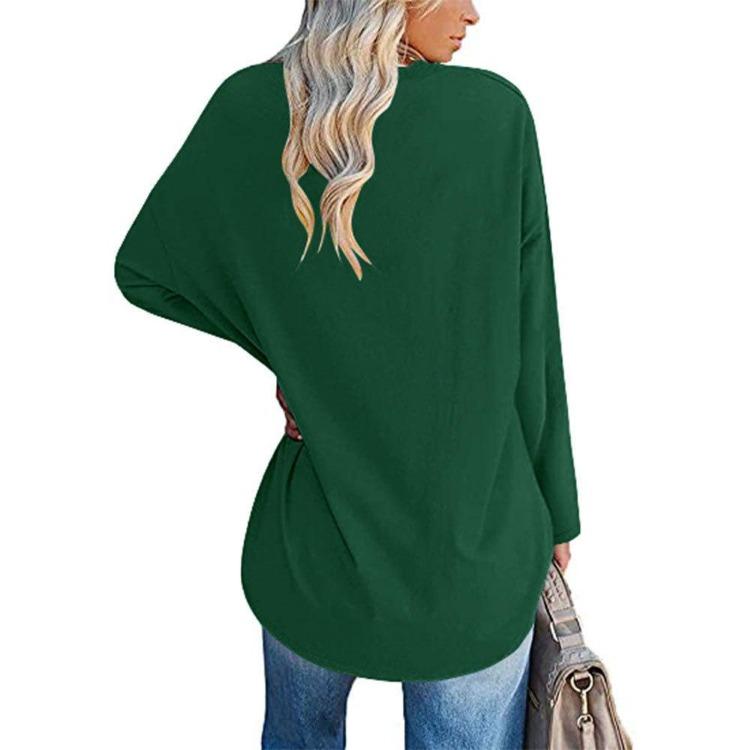 Women's Big Size Casual Long Sleeve Round Neck Solid Color T-Shirt Spring Autumn Plus Size Clothing