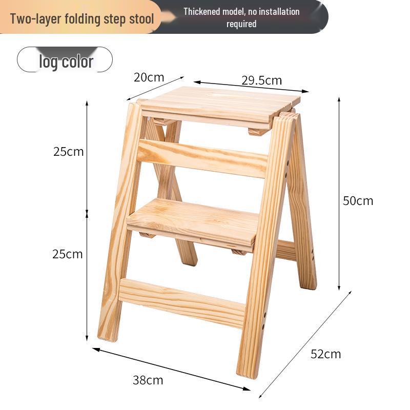 Solid Wood Foldable Ladder with Non-Slip Steps - Multi-Functional, Portable, Stackable, and Ideal for Household Climbing and Storage.